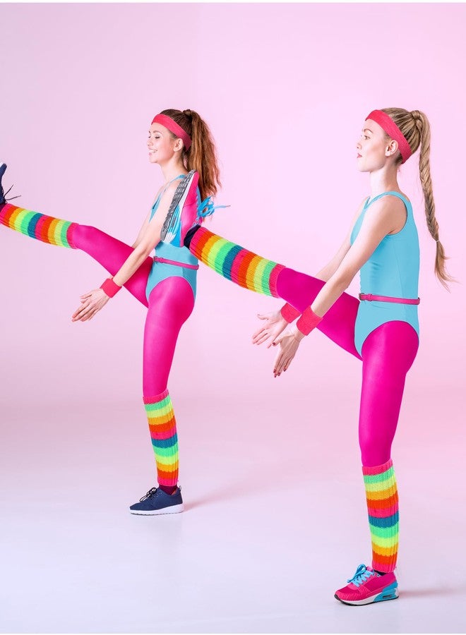 Cuffbow 6 Pcs Kids 80s Workout Costume Accessories Set Include Neon Leotard Legging Leg Warmers Wristband Headband Belt (2-3 Years) - Image 5