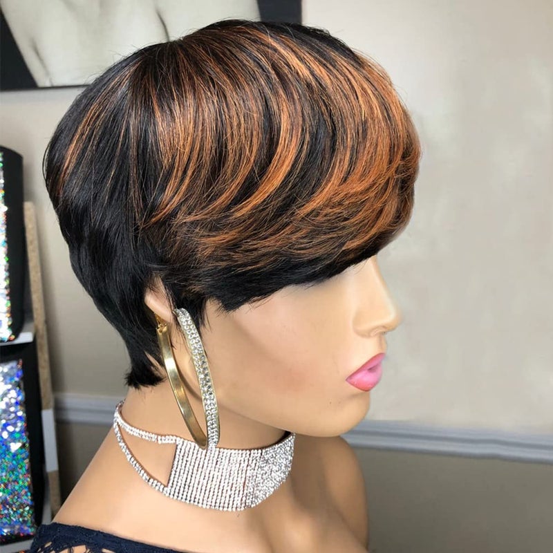 SAEIALL Short Pixie Cut Wig for Women Human Hair 1B33 Pixie Wig for Black Women Glueless Full Machine Made Wigs Easy to Wear Throw On and Go Wigs (Black with Brown) - Image 3