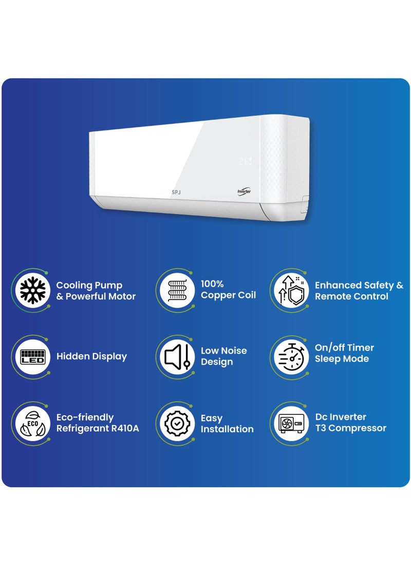 SPJ - SPJ 2 Ton AC, Inverter Split Air Conditioner, 24,000 BTU, 100% COPPER COIL, Enhanced Safety, DC Inverter T3 Compressor, Eco Friendly Refrigerant R410A, Sleep Mode, White, POLAR-INVWTW24KC - Image 1