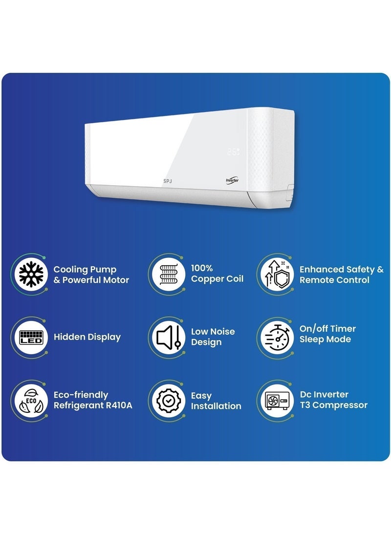 SPJ High Performance 2 Ton Inverter Split AC with Pipe Kit 4 Meter, Premium Quality 24000 BTU T3 DC Compressor, 100% Copper, Durable Design, 5 Year Compressor Warranty, R410A, Low Noise Sleep Mode, White - Image 5