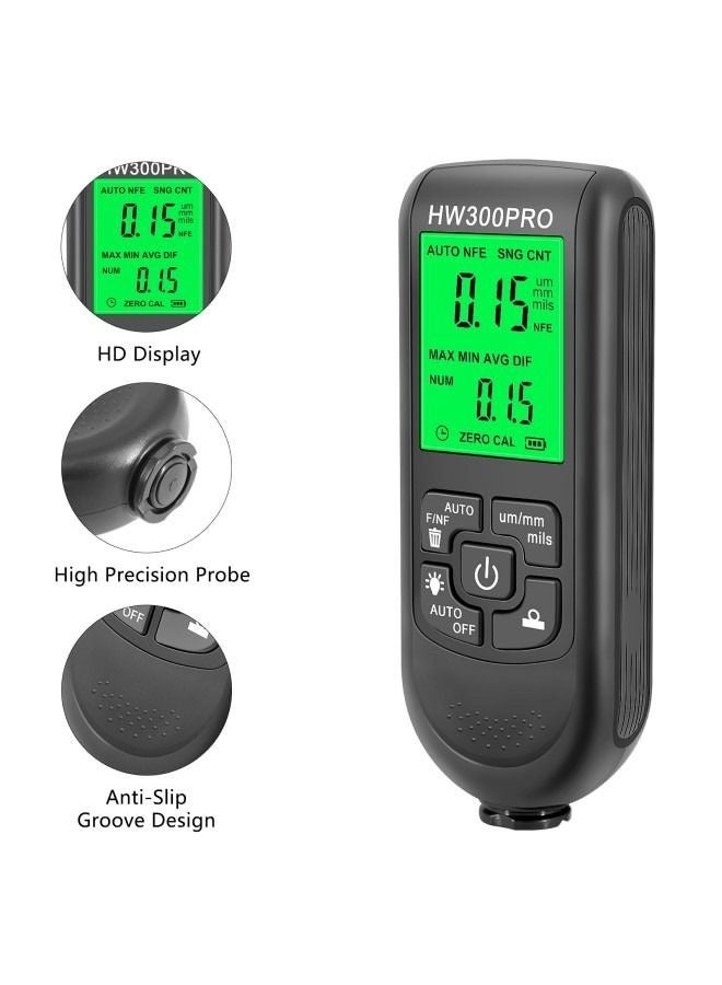 جهاز قياس سمك طلاء السيارات HW-300PRO ، مقياس طلاء Fe  NFe تلقائي 0-2000UM مع أدوات طلاء السيارات اليدوية (أسود) - Image 5