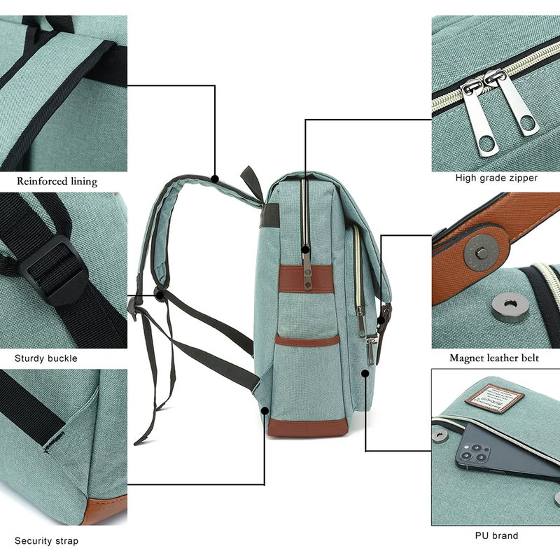 UGRACE حقيبة ظهر قديمة من UGRACE مع منفذ شحن USB، حقيبة سفر مقاومة للماء للرجال والنساء، تناسب حتى لابتوب بحجم 15.6 إنش باللون الأخضر - Image 5