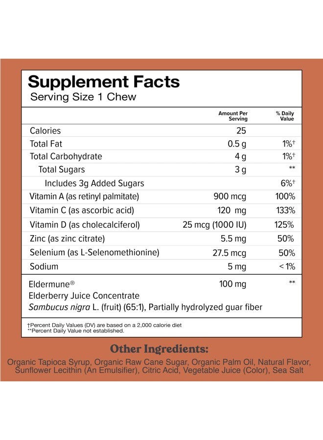 Chewsy 6-in-1 Immune Support Supplement Fruity Chews with Elderberry, Vitamin C, A & D, Zinc & Selenium - 30-Day Supply, Individually Wrapped Immunity Vitamins Chews for Adults and Kids (1) - Image 2