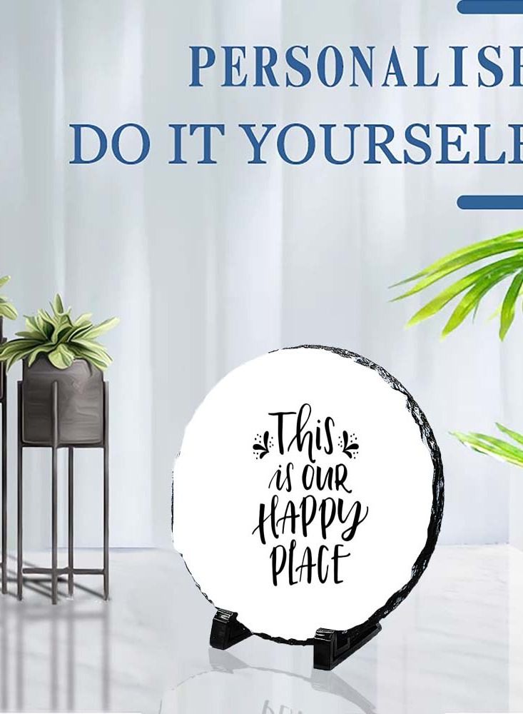 Service Zone Protective Printed White Round Shape Marble Photo Frame for Table Top This Is Our Happy Place 