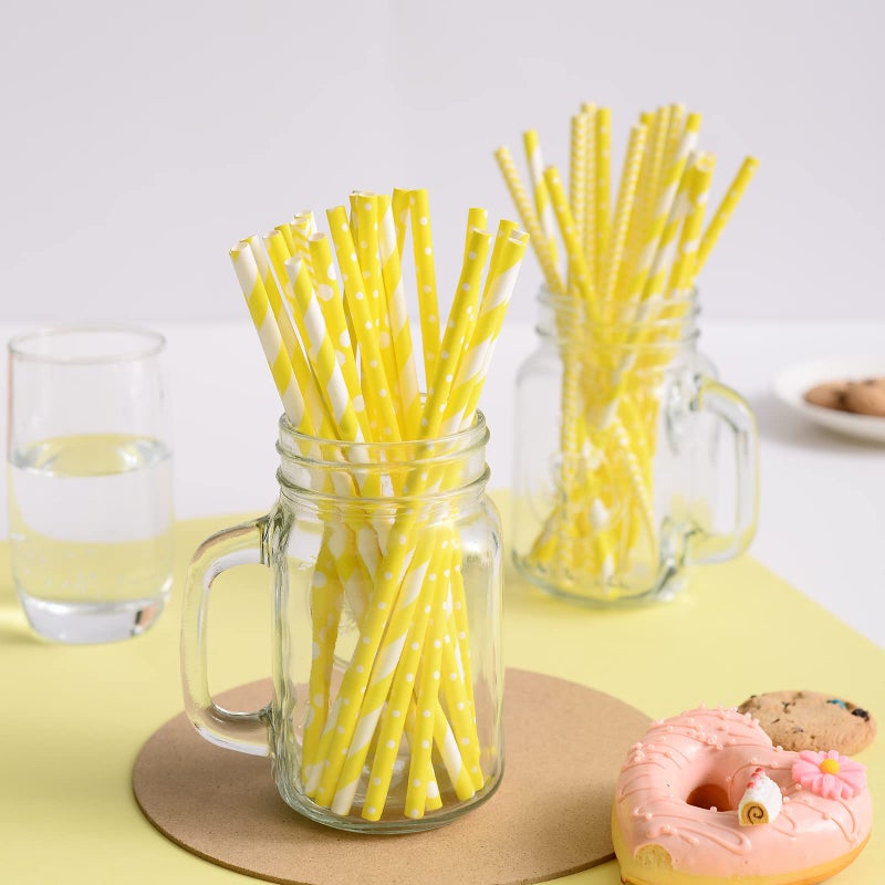 YAOSHENG Yellow Paper Straws  100 Pack for Party Supplies Birthday Wedding Bridal/Baby Shower Juice  shakes Smoothies - Image 3