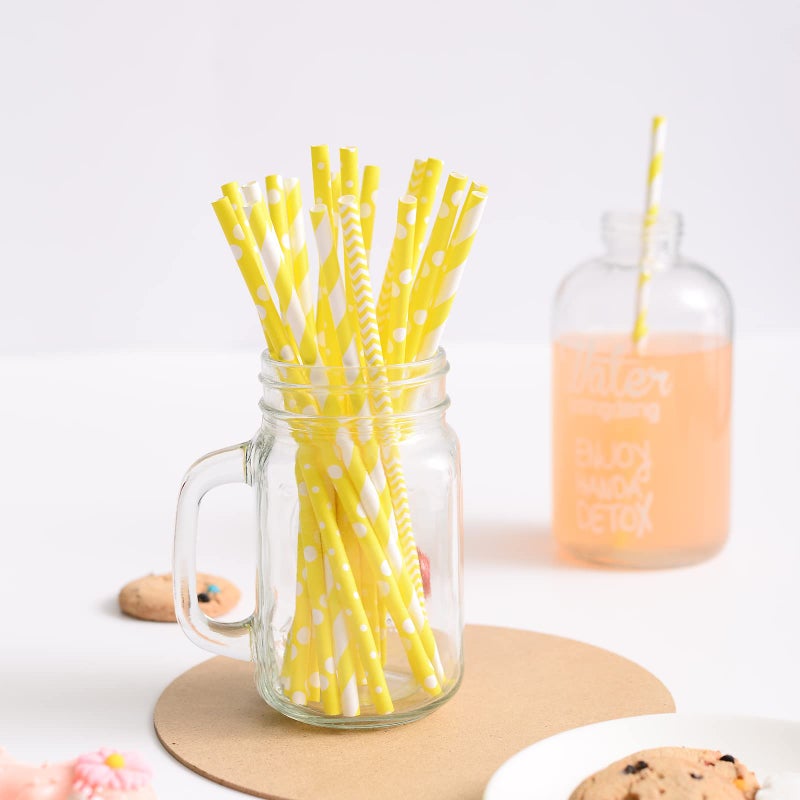YAOSHENG Yellow Paper Straws  100 Pack for Party Supplies Birthday Wedding Bridal/Baby Shower Juice  shakes Smoothies - Image 2