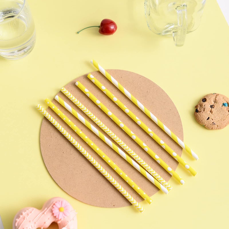 YAOSHENG Yellow Paper Straws  100 Pack for Party Supplies Birthday Wedding Bridal/Baby Shower Juice  shakes Smoothies - Image 4