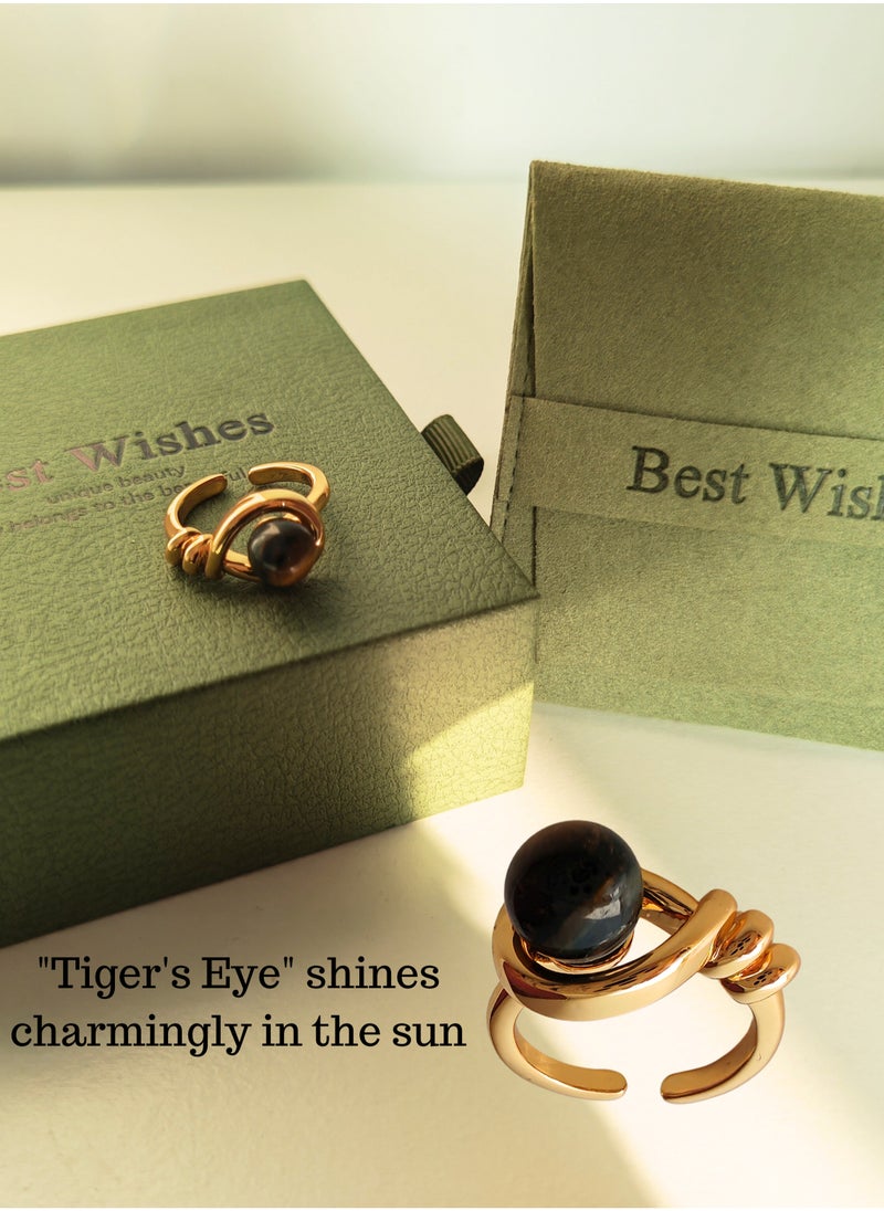 18K Gold Plated Tiger Eye Stone Women's Ring – Adjustable Size, Elegant & Luxurious, Perfect Gift for Confidence & Style (Islamic Fashion Jewelry)