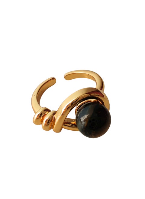 18K Gold Plated Tiger Eye Stone Women's Ring – Adjustable Size, Elegant & Luxurious, Perfect Gift for Confidence & Style (Islamic Fashion Jewelry)