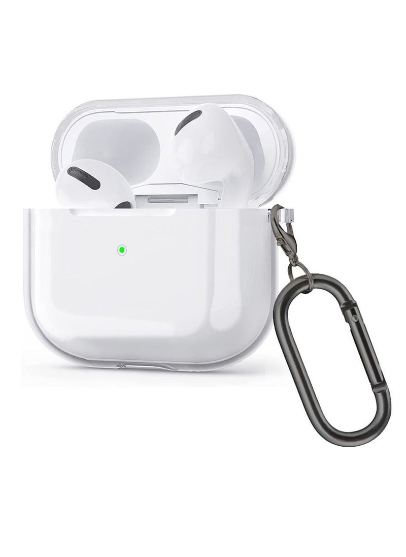 CATANES - AirPods 3 Crystal Clear Shockproof Case Transparent Ultra Slim Cover with Keychain Carabiner Compatible with Apple AirPods 3rd Generation Clear - Image 1