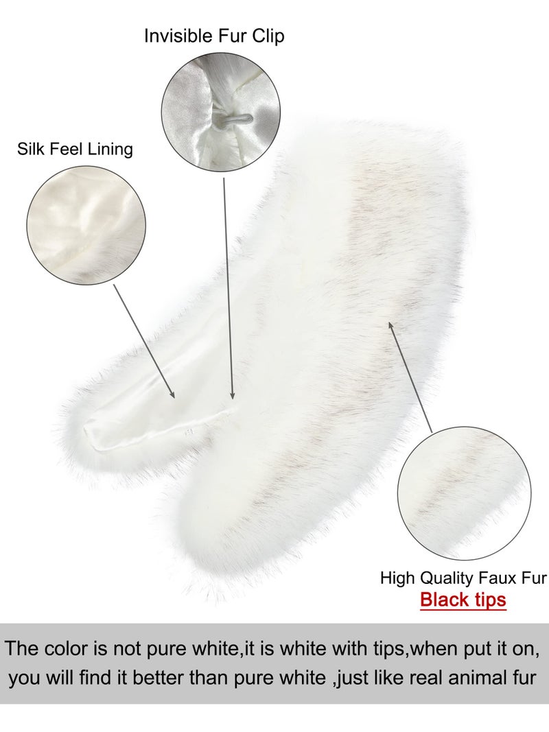 LA CARRIE Women's Faux Fur Collar Scarf Wrap Shawl Cold Winter Warmer(White) - Image 2