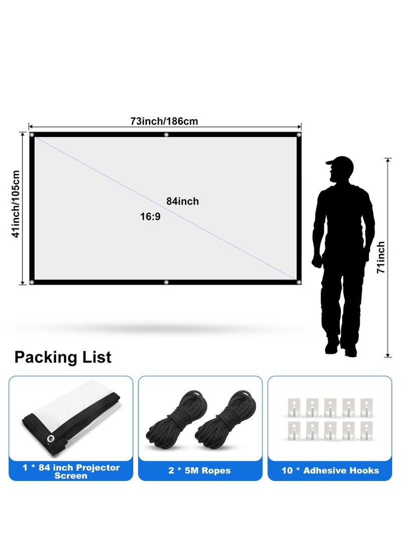 Generic 84 inch Projector Screen,16:9 4K ,with Hooks,Portable, Projection Screens, Movie Screen ,Double Sided ,Washable, Foldable ,for Home Theater , Office, Outdoor Movies,Camp Party  - Image 2