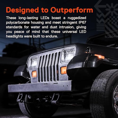 ONLINE LED STORE TRUE MODS 7x6 5x7 H6054 Black LED Headlights H4 Sealed Beam Replacement Lamp for Jeep Wrangler YJ Cherokee XJ Chevy Express Blazer S10 Van GMC Savana Ford Econoline E150 Nissan D21 Toyota Pickup Truck - Image 4