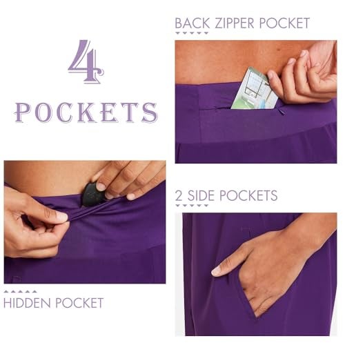 baleaf Womens' 7 Inches Long Running Shorts Back Zipper Pocketed Athletic Active Exercise Shorts with Liner Purple Size L - Image 3