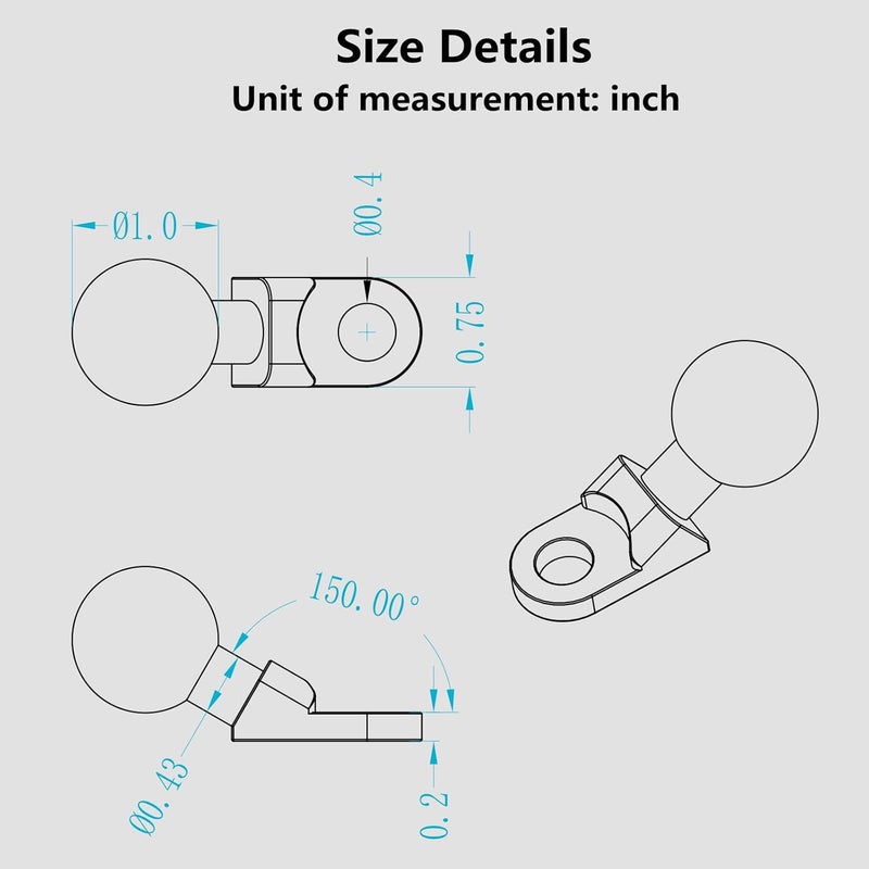 BRCOVAN 2 Pack, Aluminum Alloy Mount Base with 1'' TPU Ball & 10mm Mounting Hole, Angled Bolt Head Adapter Ball Base Compatible with RAM Mounts B Size Double Socket Arm - Image 4