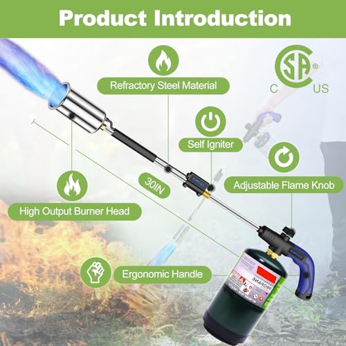 EASITALY Heavy Duty Propane Weed Burner Torch 30 SelfIgniting Flame Thrower with Rubber Grip for Garden Weeding BBQ Lighting Driveway Snow ClearingFuel Cylinder Not Included - Image 3