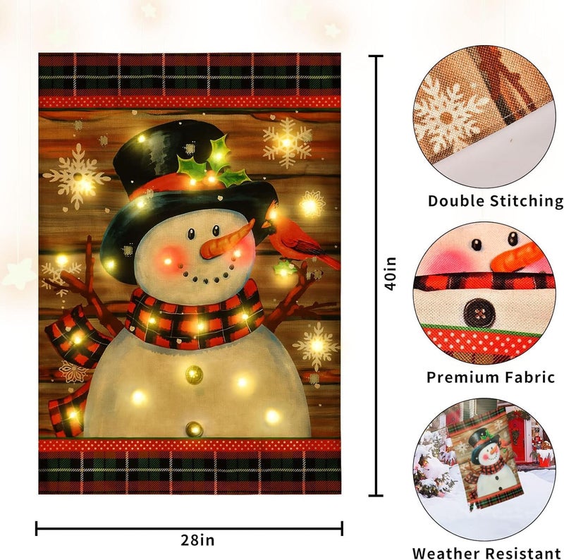 FLAGMESAGE Lighted Christmas Garden Flag for Outside, Led Snowman Garden Flag Decor, Winter Yard Flag 12x18 Double Sided for Outdoor Yard Porch Lawn Decoration - Image 5