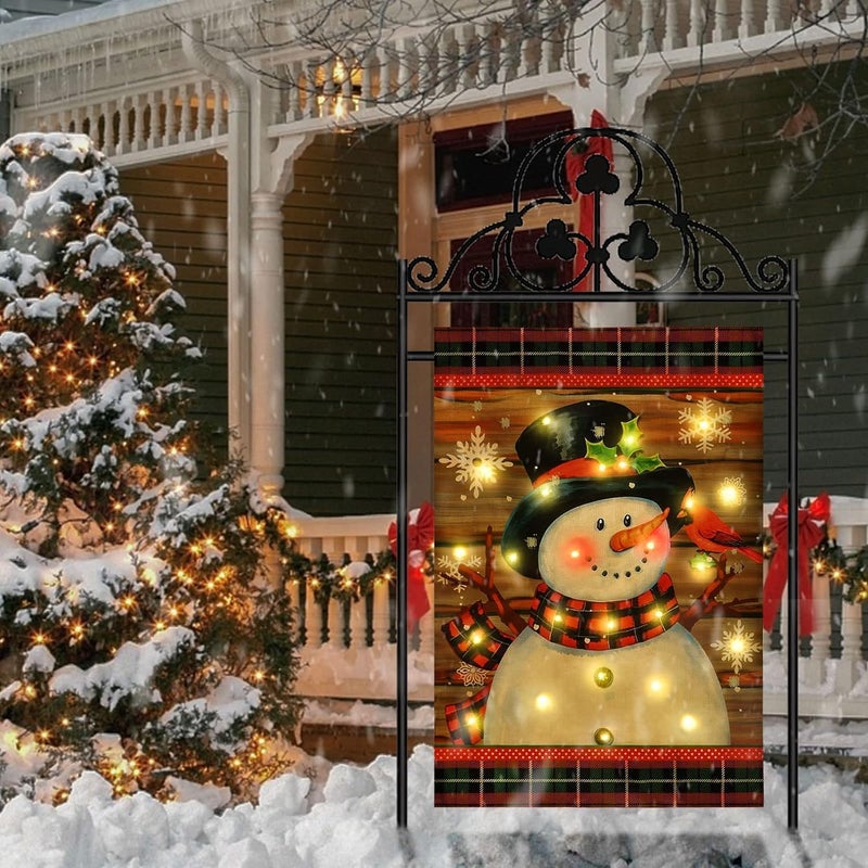 FLAGMESAGE Lighted Christmas Garden Flag for Outside, Led Snowman Garden Flag Decor, Winter Yard Flag 12x18 Double Sided for Outdoor Yard Porch Lawn Decoration - Image 2
