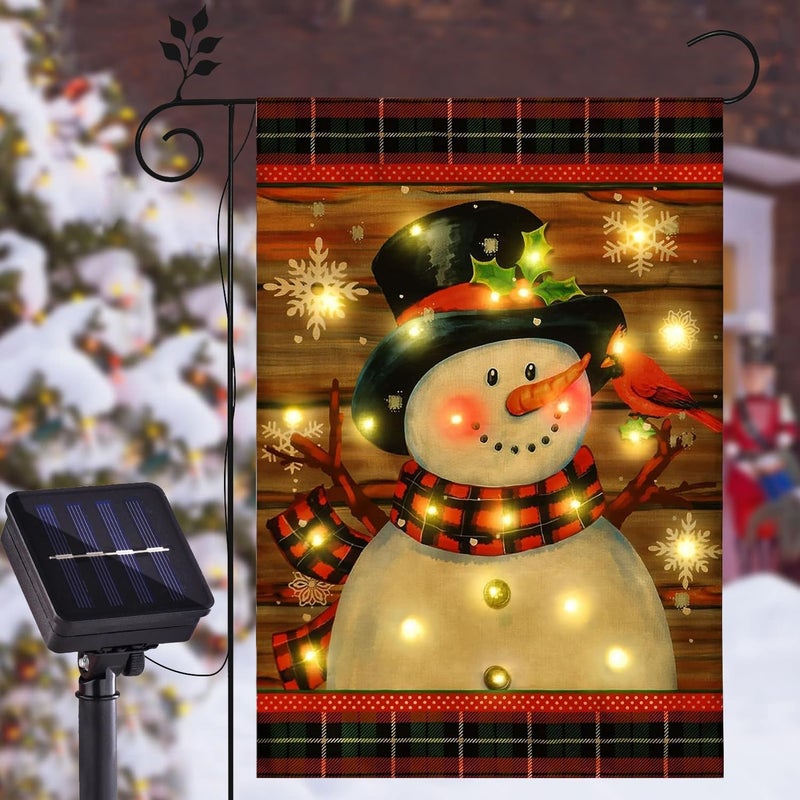 FLAGMESAGE Lighted Christmas Garden Flag for Outside, Led Snowman Garden Flag Decor, Winter Yard Flag 12x18 Double Sided for Outdoor Yard Porch Lawn Decoration - Image 1