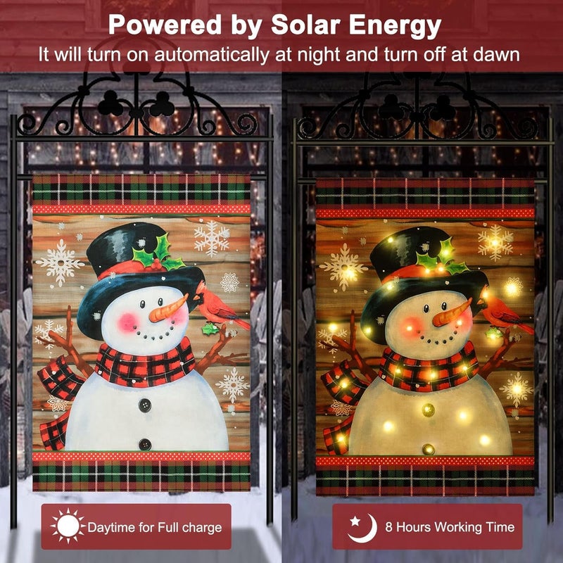 FLAGMESAGE Lighted Christmas Garden Flag for Outside, Led Snowman Garden Flag Decor, Winter Yard Flag 12x18 Double Sided for Outdoor Yard Porch Lawn Decoration - Image 3