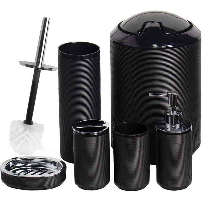 BATHROOM ACCESSORIES SET 6 PIECE BATH ENSEMBLE INCLUDES SOAP DISPENSER TOOTHBRUSH HOLDER TOOTHBRUSH CUP SOAP DISH FOR DECORATIVE COUNTERTOP AND HOUSEWARMING GIFT BLACK