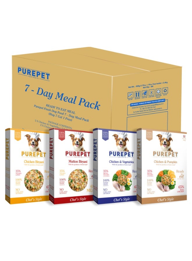 Purepet Fresh Wet Dog Food Combo Pack of 7 Biryanis – Mutton, Chicken, Vegetable & Pumpkin (8 x 300g) | Free 1 Pouch Inside | High Protein | Real Meat, Veggies | No Preservatives | Ready to Serve - Image 1