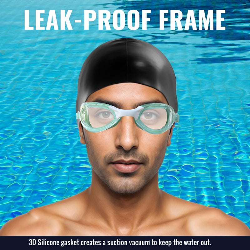 SLOVIC Swimming Goggles for Men [Green] | Swimming Goggles for Women | Anti-Fog & UV Protected Swimming Glasses for Men | Swimming Accessories | Leaf-Proof Goggle with Adjustable Straps & Nose Bridge - Image 2