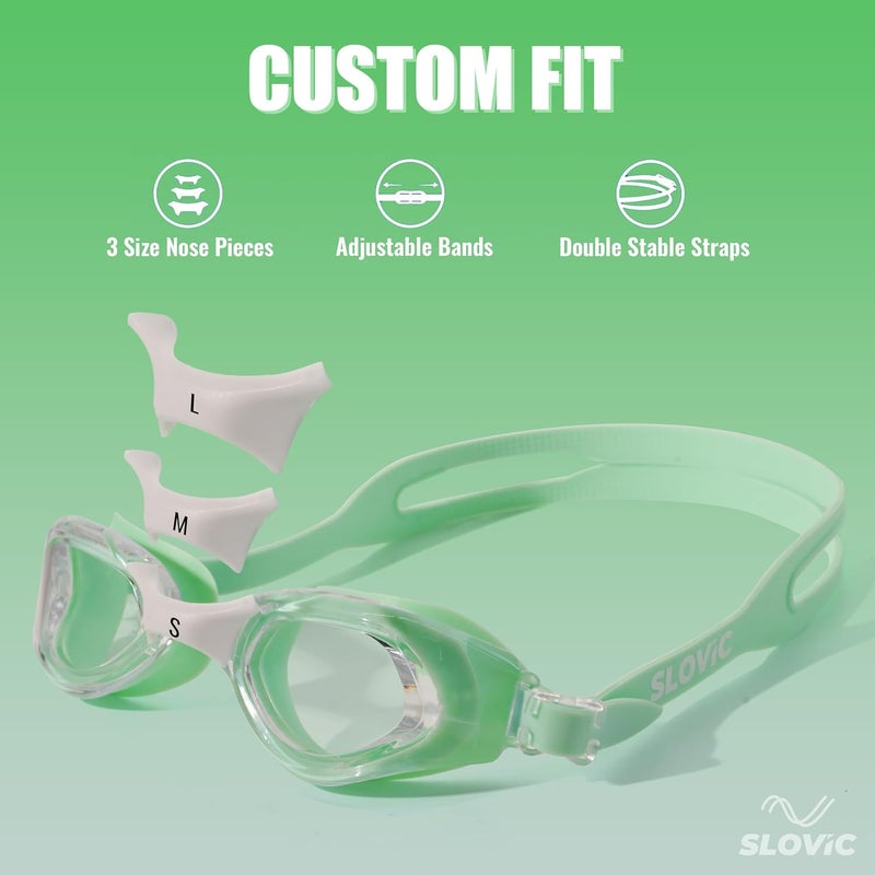 SLOVIC Swimming Goggles for Men [Green] | Swimming Goggles for Women | Anti-Fog & UV Protected Swimming Glasses for Men | Swimming Accessories | Leaf-Proof Goggle with Adjustable Straps & Nose Bridge - Image 4