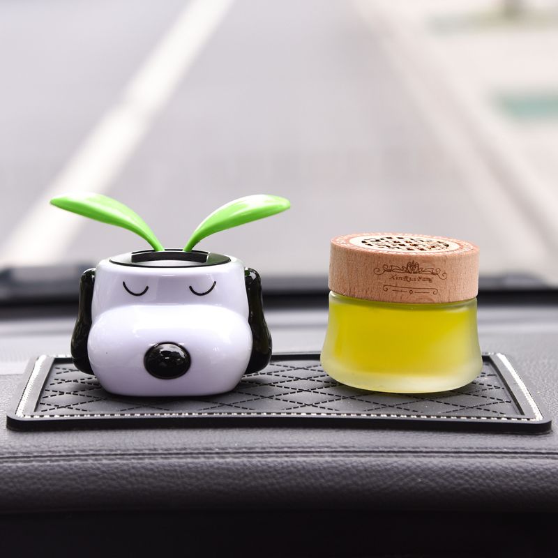 Solar-Powered Swinging Car Ornament with Apple, Flower, Snoopy, and Sunflower Designs