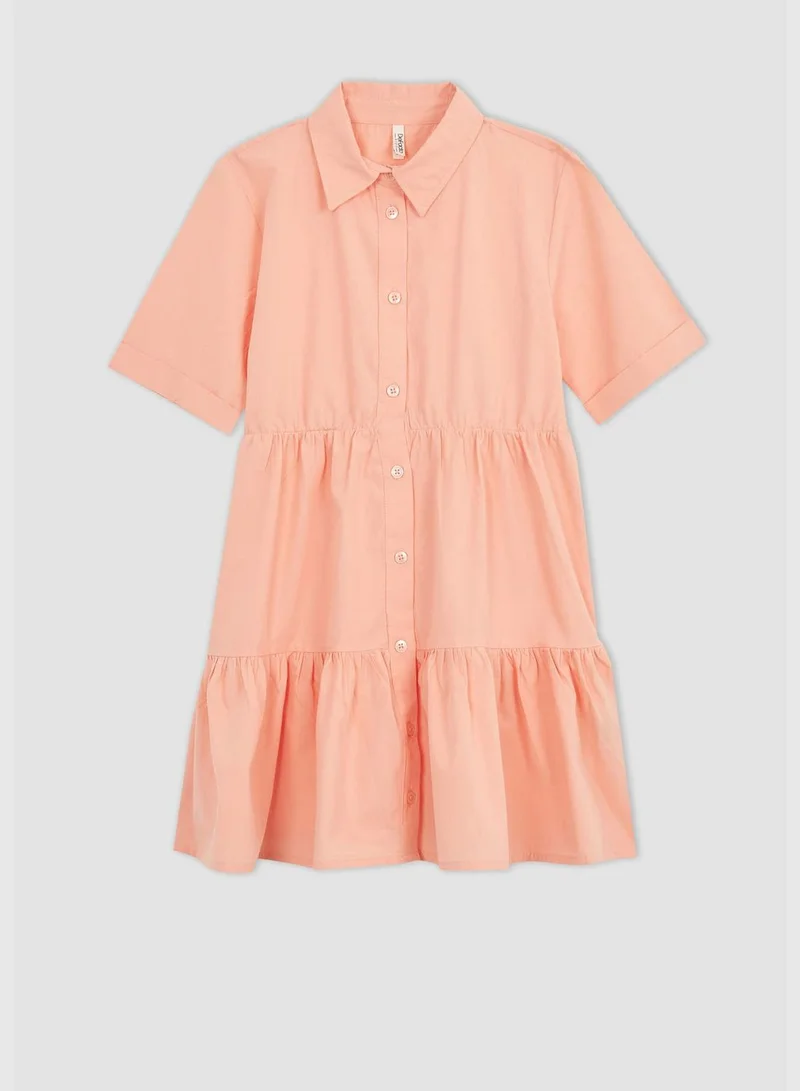DeFacto Regular Fit Short Sleeve Frill Detail Midi Dress