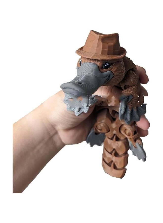 3D Printed Articulated Platypus Fidget Toys,3D Printed Mini Animals Toy, Full Articulated Flexible Platypus Toys,Adults Fidget Toys for Autism ADHD,Home Office Decor,8.7 inches (Brown(No hat))