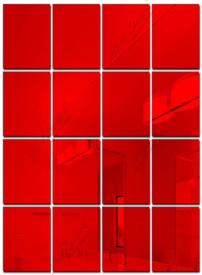 Bikri Kendra - Big Square 16 red wall Mirrors Stickers for Hall Living Room Bedroom Kids Room Home Office 3D Acrylic wall Stickers - Image 1