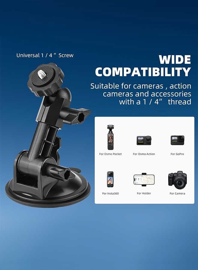 رَوَائِد حامل بكوب شفط ثلاثي Pocket 3 – قاعدة تركيب للزجاج الأمامي أو لوحة القيادة مع محول توسعة – متوافق مع Insta360 X3 / X4 / X2 / Go 3S ومع GoPro Max / Mini / Hero 12 / 11 / 10 / 9 / 8 / 7 / 6 / 5 وPocket 3 / 2 وAction 3 / 4 - Image 4