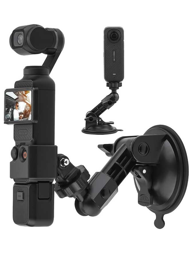 رَوَائِد حامل بكوب شفط ثلاثي Pocket 3 – قاعدة تركيب للزجاج الأمامي أو لوحة القيادة مع محول توسعة – متوافق مع Insta360 X3 / X4 / X2 / Go 3S ومع GoPro Max / Mini / Hero 12 / 11 / 10 / 9 / 8 / 7 / 6 / 5 وPocket 3 / 2 وAction 3 / 4 - Image 1