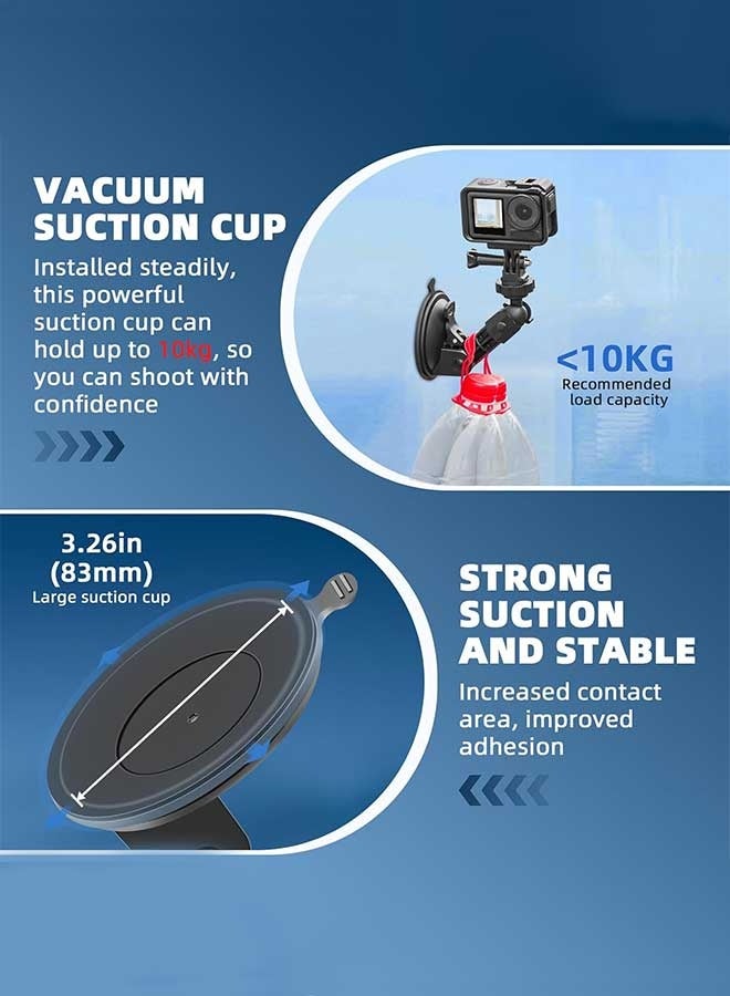 رَوَائِد حامل بكوب شفط ثلاثي Pocket 3 – قاعدة تركيب للزجاج الأمامي أو لوحة القيادة مع محول توسعة – متوافق مع Insta360 X3 / X4 / X2 / Go 3S ومع GoPro Max / Mini / Hero 12 / 11 / 10 / 9 / 8 / 7 / 6 / 5 وPocket 3 / 2 وAction 3 / 4 - Image 2