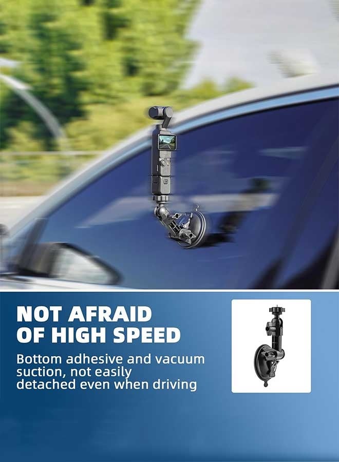 رَوَائِد حامل بكوب شفط ثلاثي Pocket 3 – قاعدة تركيب للزجاج الأمامي أو لوحة القيادة مع محول توسعة – متوافق مع Insta360 X3 / X4 / X2 / Go 3S ومع GoPro Max / Mini / Hero 12 / 11 / 10 / 9 / 8 / 7 / 6 / 5 وPocket 3 / 2 وAction 3 / 4 - Image 3