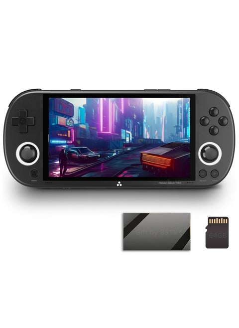 Smart Pro Open Source Handheld Game Console, Retro Arcade HD 4.96-inch IPS Screen Game Console, Linux System, 5000 mAh Large Battery (Black)