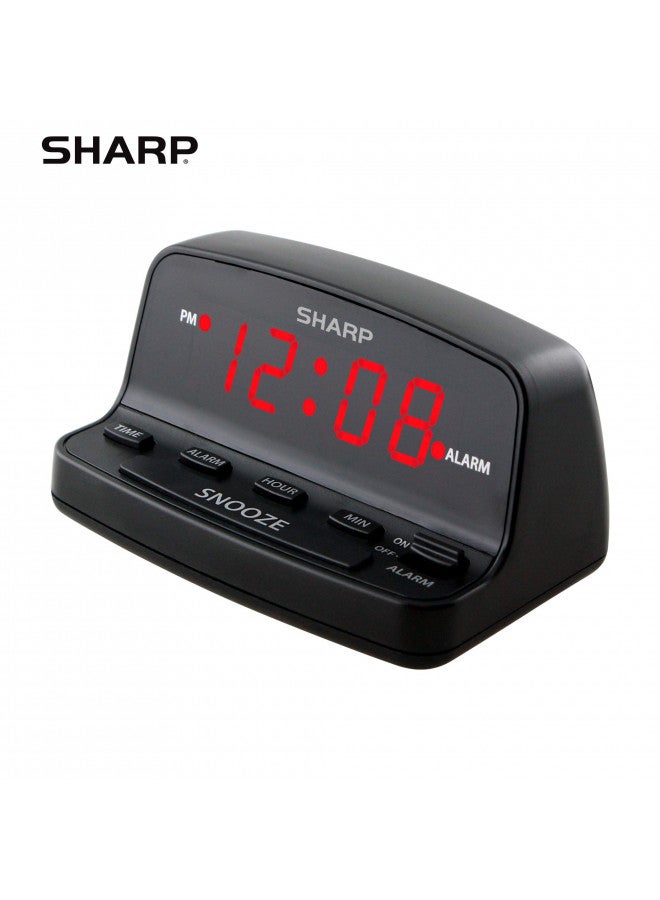 SHARP ساعة منبه رقمية شارب مع عناصر تحكم على شكل لوحة مفاتيح، احتياطي بطارية، سهلة الاستخدام مع عملية بسيطة، هيكل أسود مع شاشة LED حمراء - Image 2