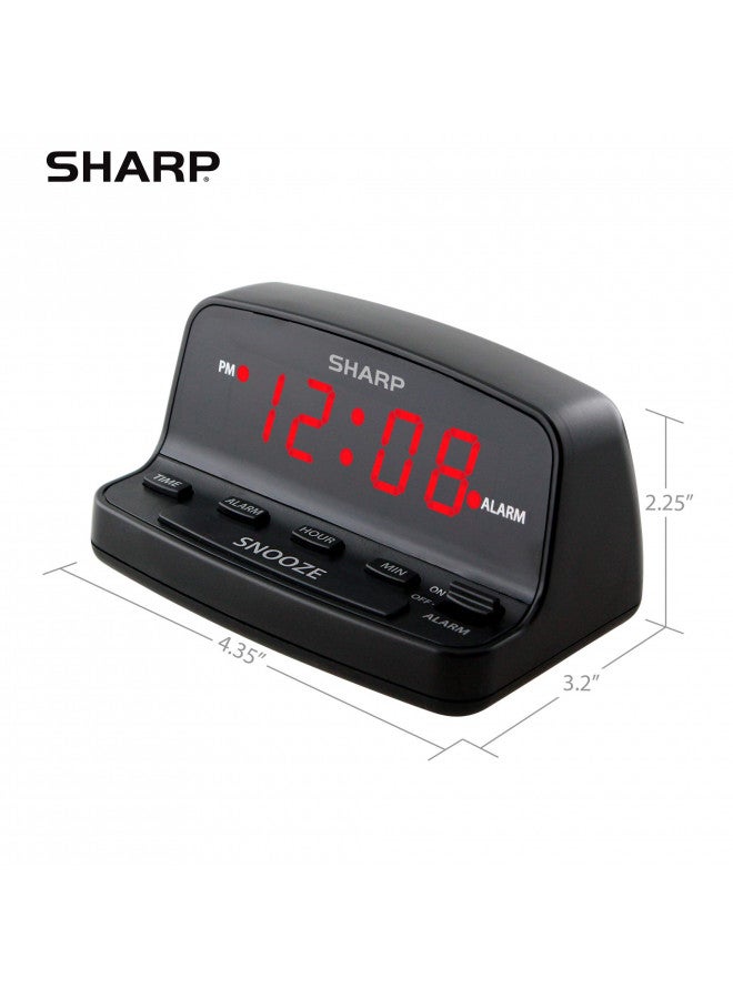 SHARP ساعة منبه رقمية شارب مع عناصر تحكم على شكل لوحة مفاتيح، احتياطي بطارية، سهلة الاستخدام مع عملية بسيطة، هيكل أسود مع شاشة LED حمراء - Image 5