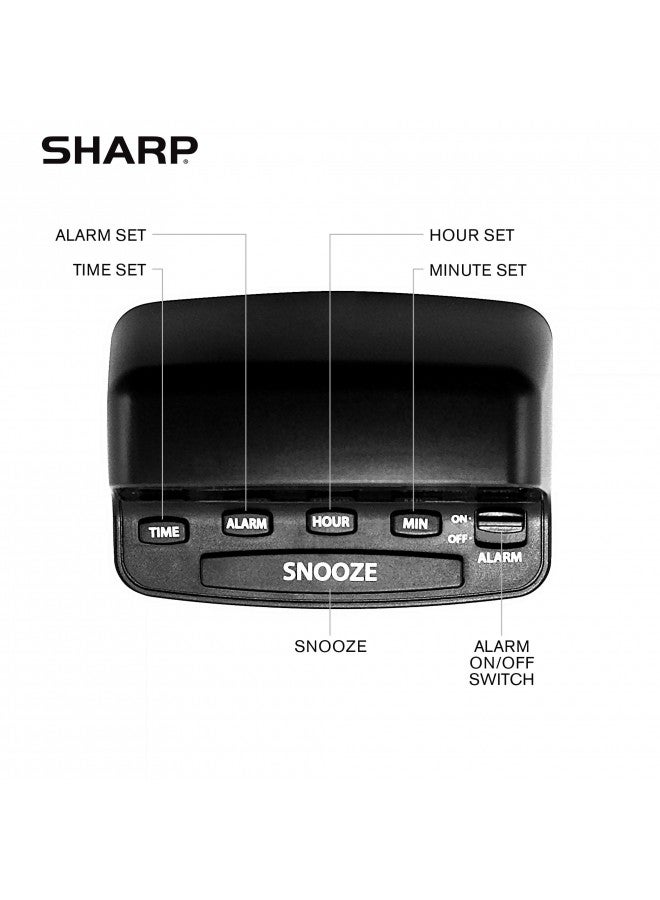 SHARP ساعة منبه رقمية شارب مع عناصر تحكم على شكل لوحة مفاتيح، احتياطي بطارية، سهلة الاستخدام مع عملية بسيطة، هيكل أسود مع شاشة LED حمراء - Image 4