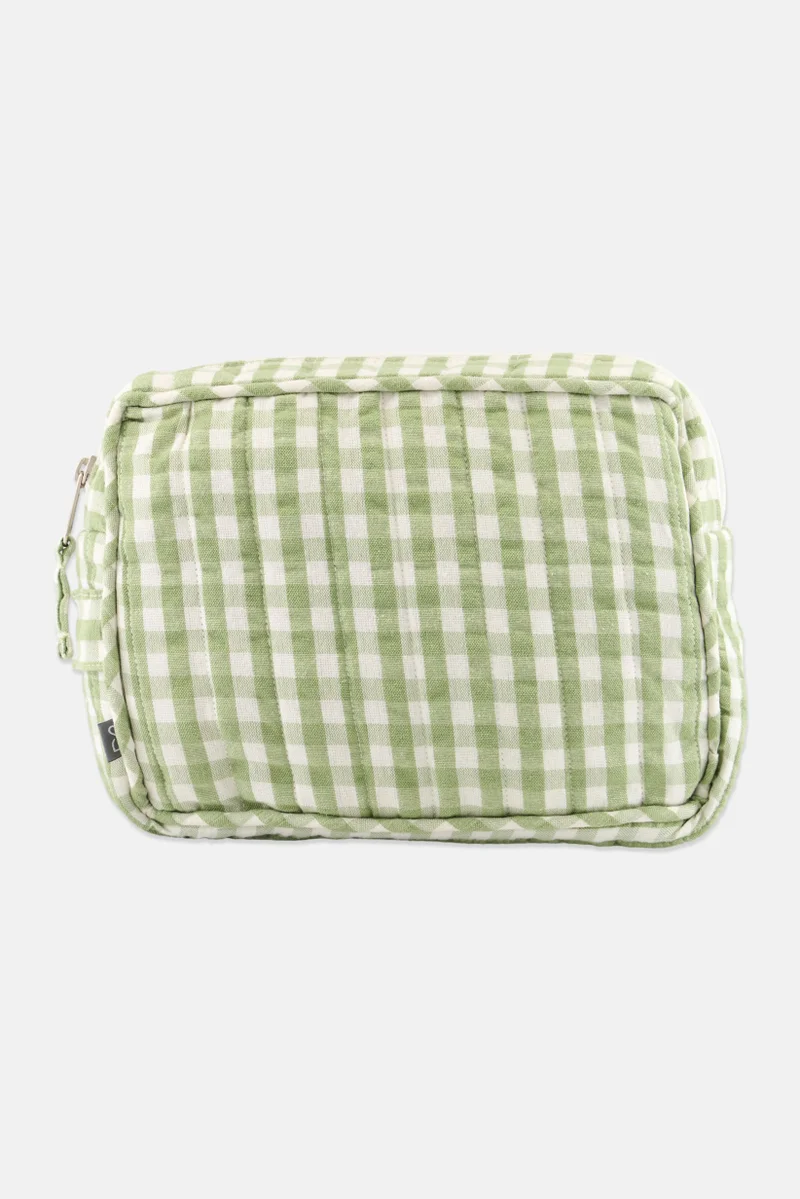 Muy Mucho Women Checkered Toiletry Bag 21 x 16 x 7 cm, Green