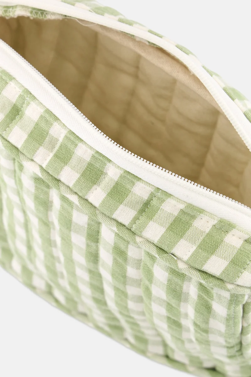 Muy Mucho Women Checkered Toiletry Bag 21 x 16 x 7 cm, Green