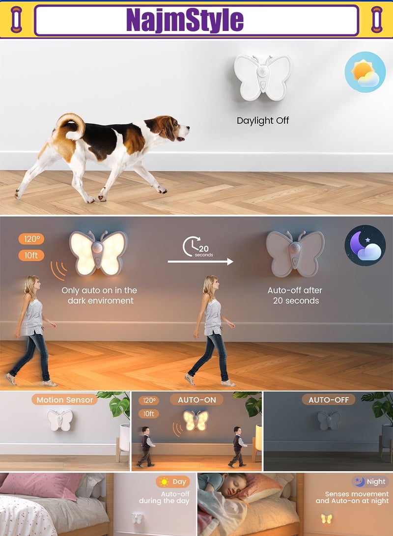 NajmStyle Butterfly Night Lights, 1200mAh Rechargeable Motion Sensor Lights Indoor with 3 Lighting Mode, Magnetic Installation, Kids Wall Lamp for Hallway Stair Bathroom - Image 5
