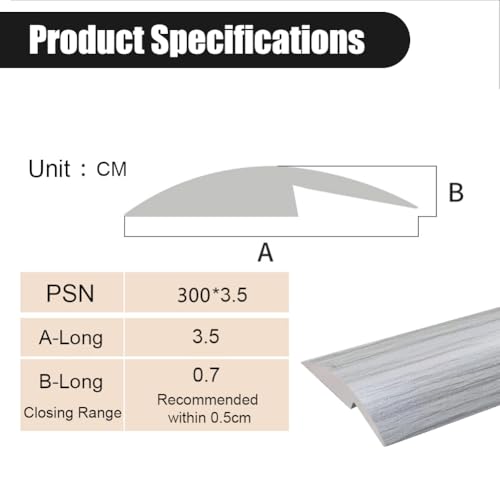 Panço شريط انتقال الأرضية ذاتي اللصق، شريط انتقال السجاد إلى البلاط، شريط انتقال الأرضيات المرنة من الفينيل لشريط عتبة السجاد (خشب رمادي، 5 مم/10 قدم) - Image 2