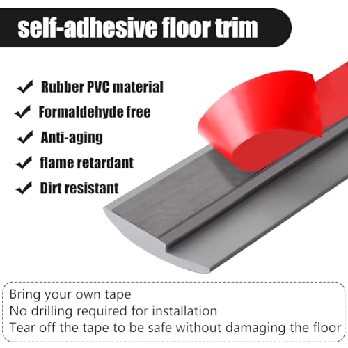 Panço شريط انتقال الأرضية ذاتي اللصق، شريط انتقال السجاد إلى البلاط، شريط انتقال الأرضيات المرنة من الفينيل لشريط عتبة السجاد (خشب رمادي، 5 مم/10 قدم) - Image 3