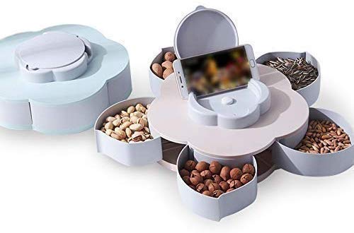 MBUYS MALL Mbuys Mall 5 Compartments Flower Candy Box Serving Rotating Tray Dry Fruit Candy Chocolate Snacks Storage BoxDryFruit Serving Bowl Tray for Kitchen with Mobile Stand for Office Desk Multi Color - Image 2