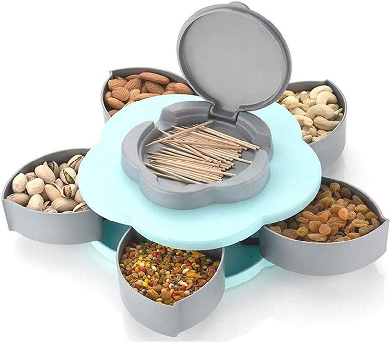 MBUYS MALL Mbuys Mall 5 Compartments Flower Candy Box Serving Rotating Tray Dry Fruit Candy Chocolate Snacks Storage BoxDryFruit Serving Bowl Tray for Kitchen with Mobile Stand for Office Desk Multi Color - Image 1