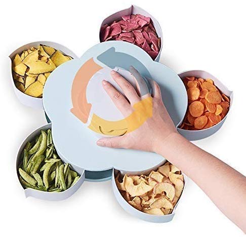 MBUYS MALL Mbuys Mall 5 Compartments Flower Candy Box Serving Rotating Tray Dry Fruit Candy Chocolate Snacks Storage BoxDryFruit Serving Bowl Tray for Kitchen with Mobile Stand for Office Desk Multi Color - Image 5