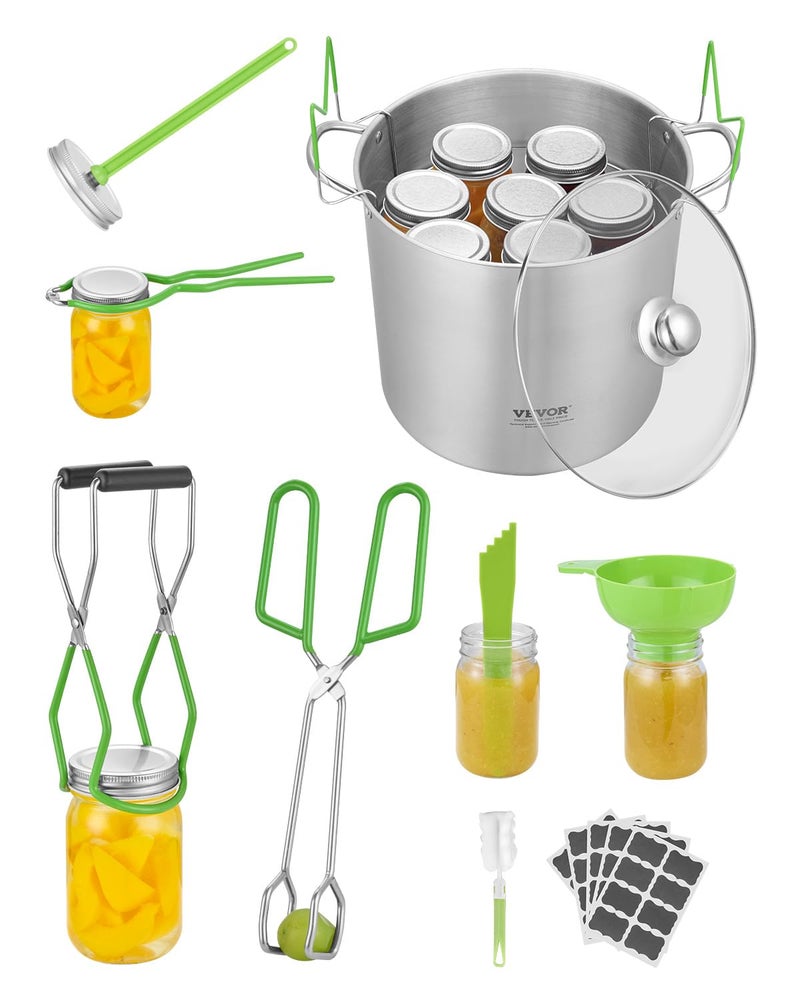 VEVOR Canning Supplies Starter Kit 9 Pieces Stainless Steel Water Bath Canning Kit for Beginners Canning Tools Set Pot Rack Lid Funnel Tongs Jar Lifter Wrench Magnetic Wand Bubble Propper - Image 2
