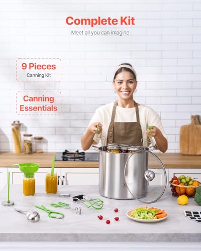 VEVOR Canning Supplies Starter Kit 9 Pieces Stainless Steel Water Bath Canning Kit for Beginners Canning Tools Set Pot Rack Lid Funnel Tongs Jar Lifter Wrench Magnetic Wand Bubble Propper - Image 3